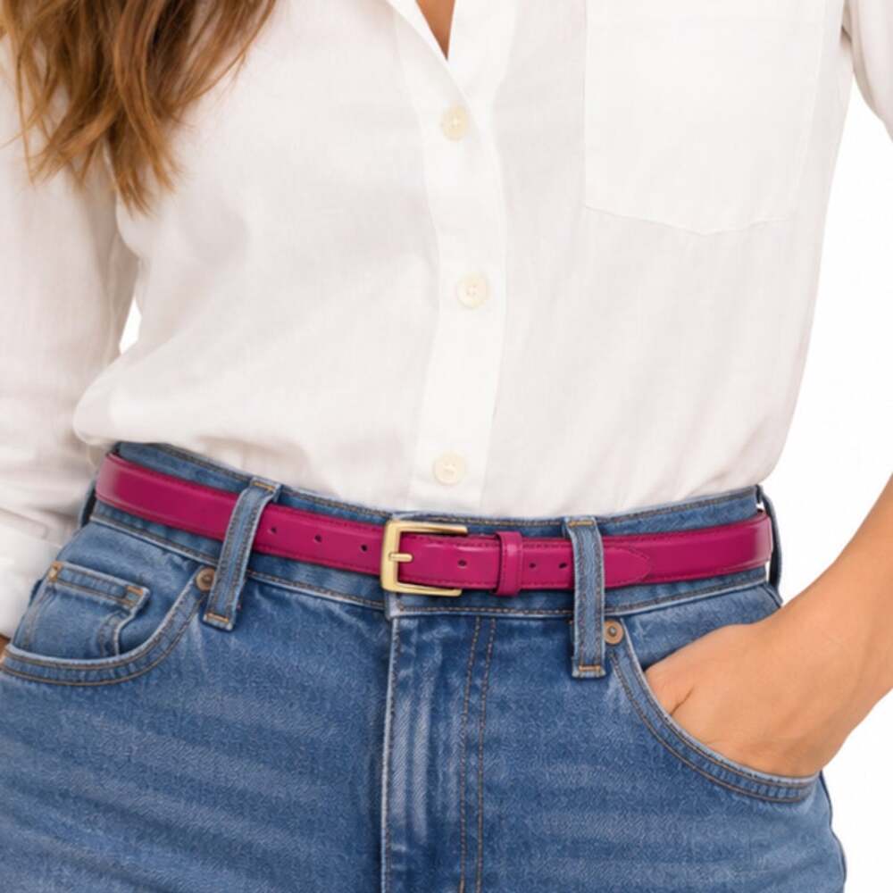 Partners Women's Pink Genuine Leather Skinny Belt Gold Buckle Size L Vintage